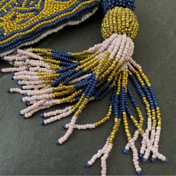 Anthropologie, beaded clutch purse, playing card joker design. - Picture 9 of 11